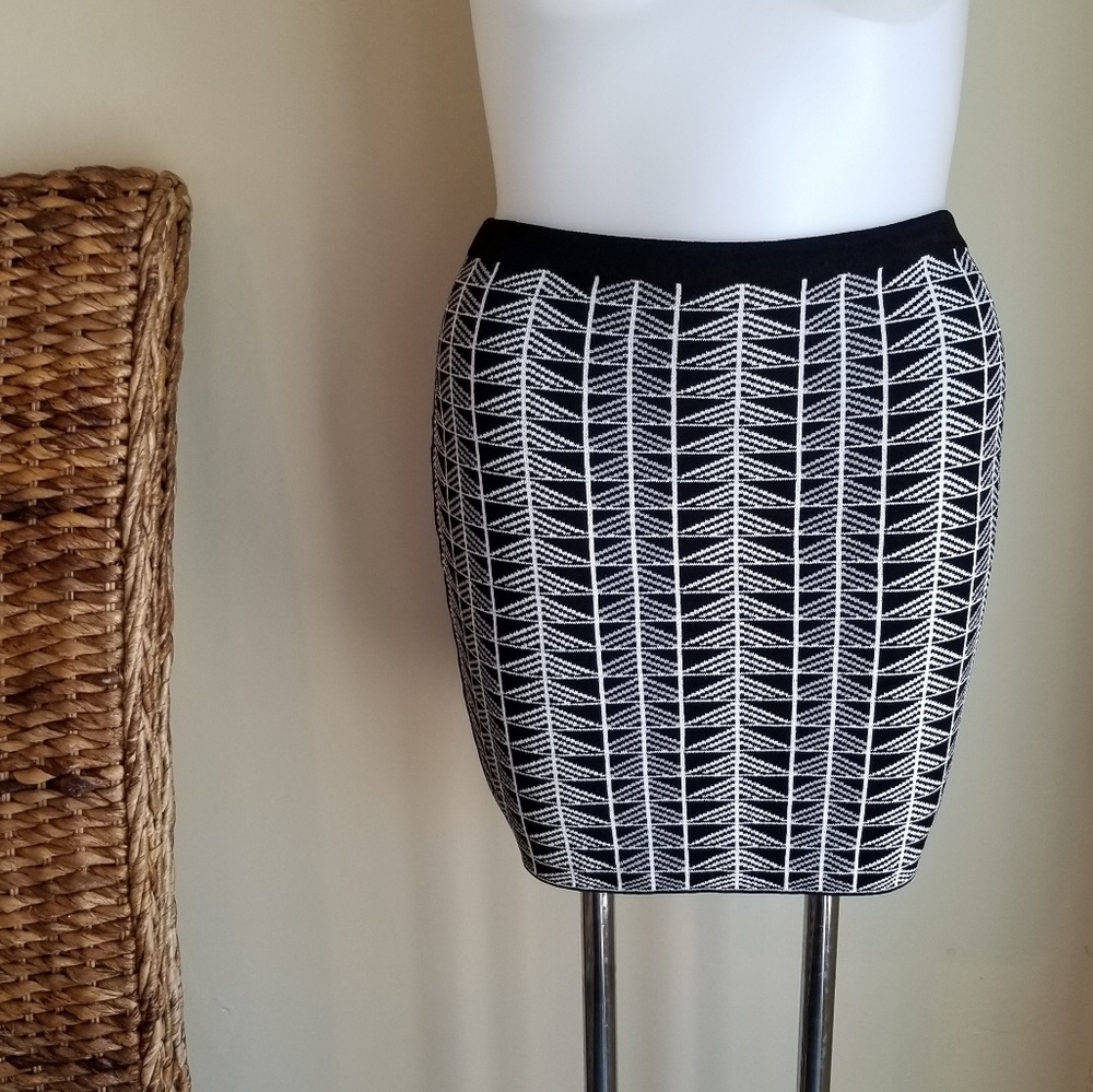 Rachel Roy Black/White/Gray Fitted Mini Skirt - L